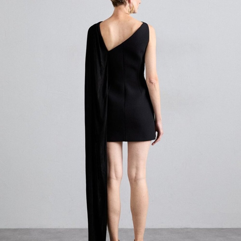 New David Koma Draped Chest Mini Dress in Black cutout mesh with cape size 8 - Picture 8 of 10